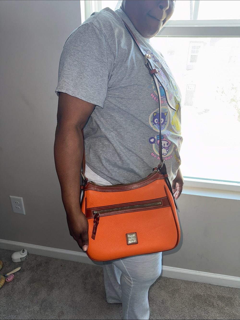 Dooney & Bourke Orange Pebbled Leather Messenger Crossbody